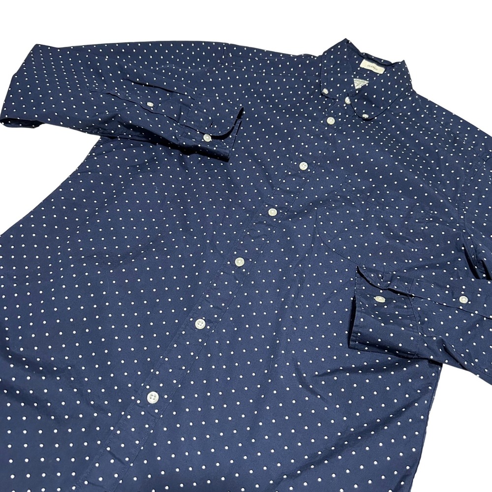 J. Crew Button Down Shirt Mens M Navy Blue Polka Dot Secret Wash AA2622